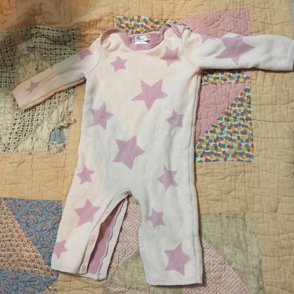 Soft Pink Star Knit Button Up Baby Onesie